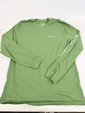 Columbia Long Sleeve Logo Tee -Green- size XL- crew neck- 100% cotton